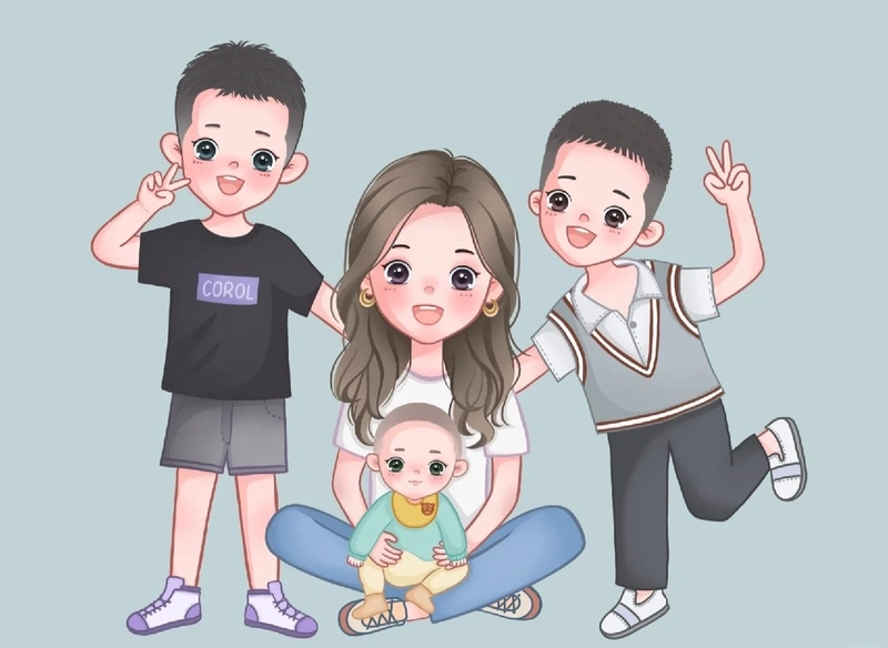 ảnh chibi ghép mặt gia đình 4 người