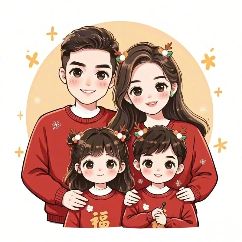 ảnh chibi gia đình 4 người