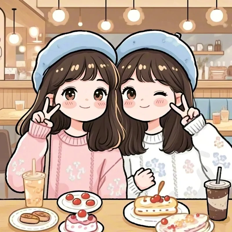 ảnh hoạt hình chibi hai chị em