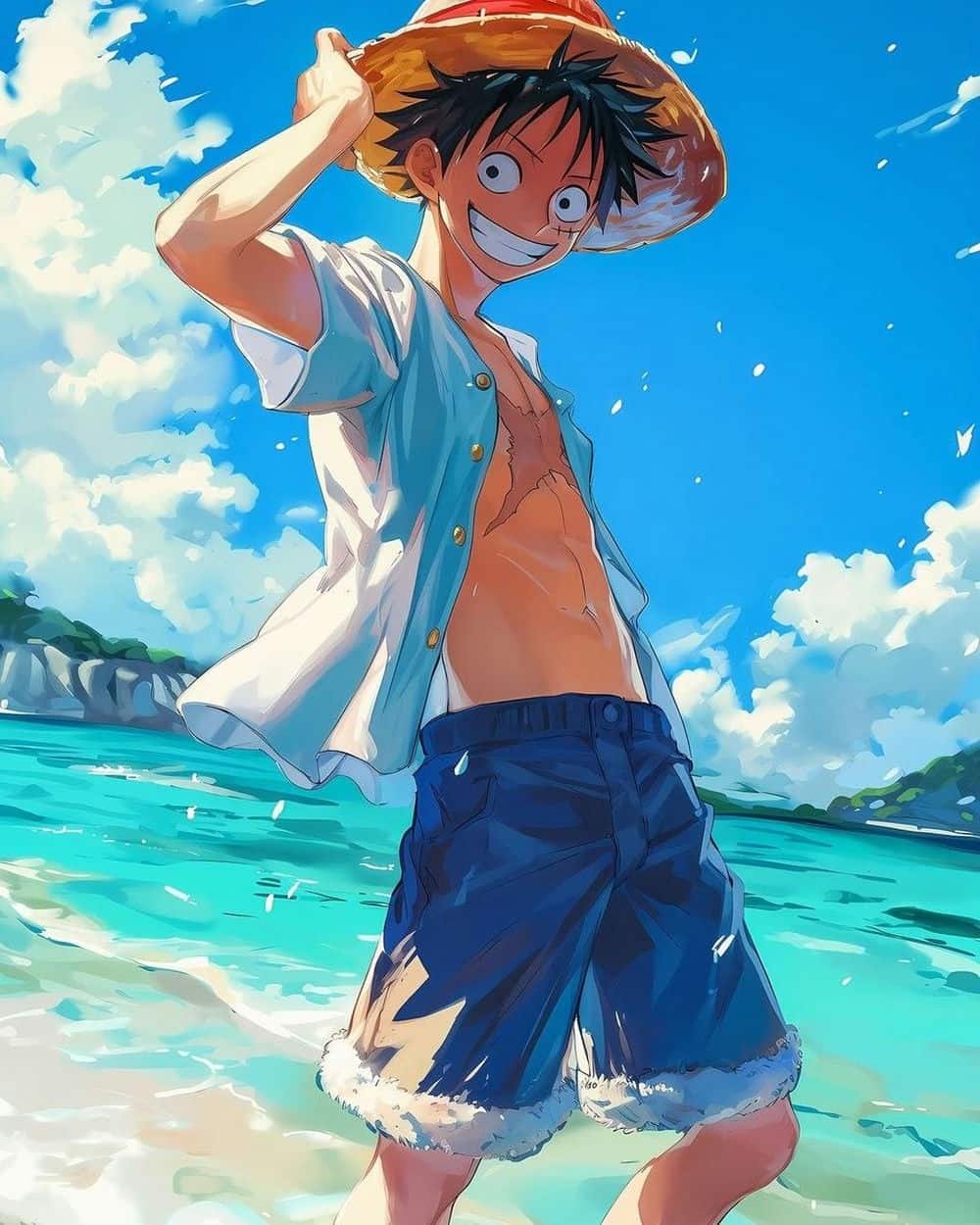 ảnh luffy đứng giữa biển