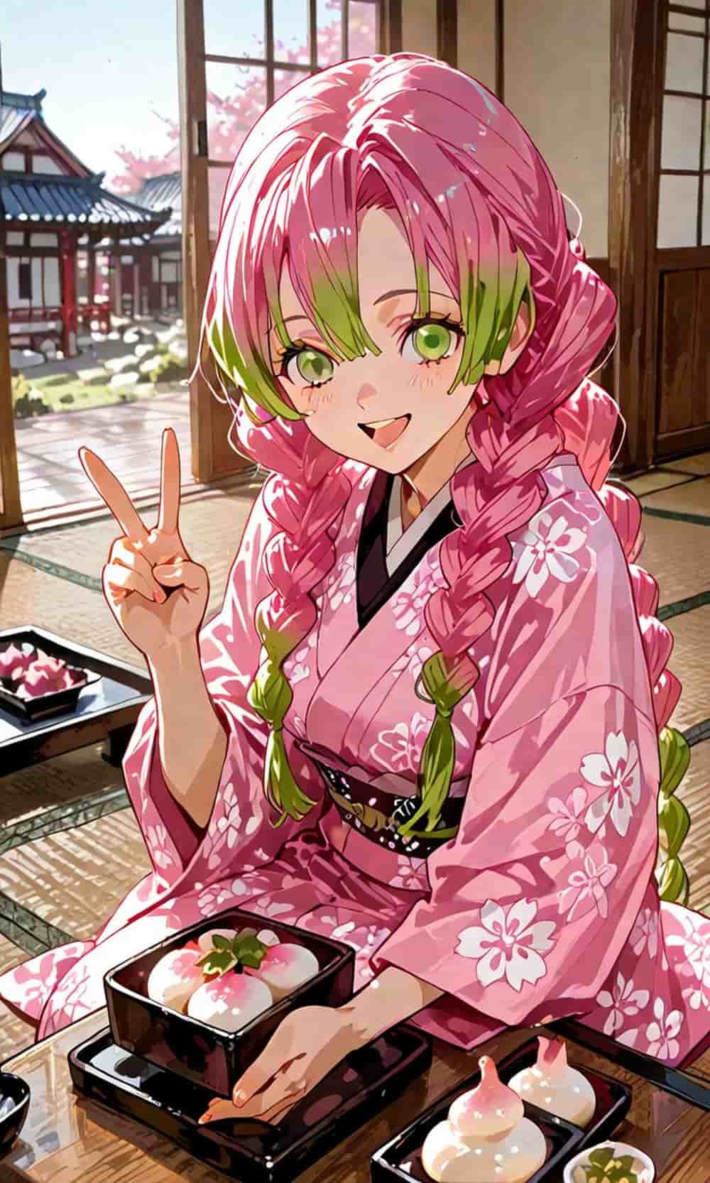 ảnh mitsuri tóc hồng xanh