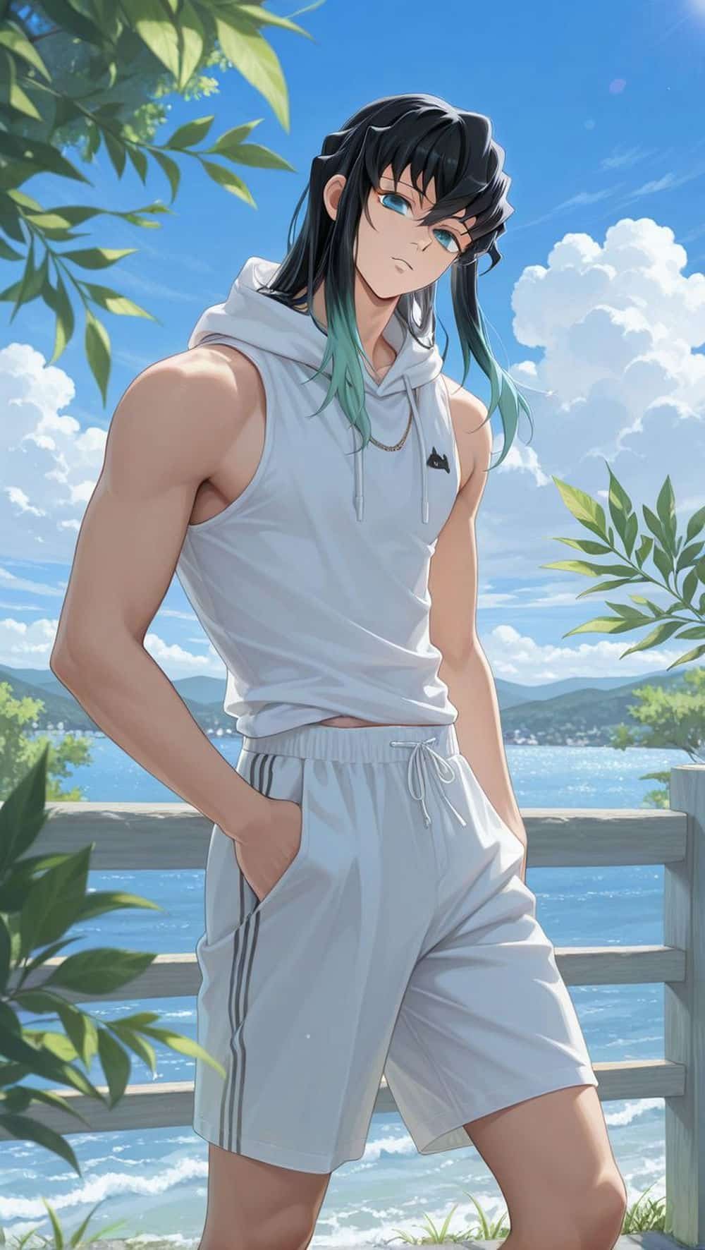 ảnh muichirou tóc dài bay