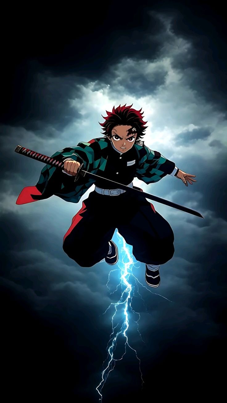 ảnh tanjiro cầm kiếm sáng