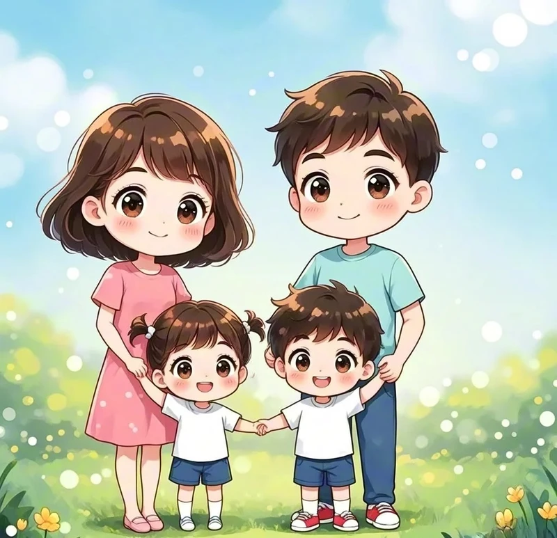 hình ảnh gia đình 4 người chibi