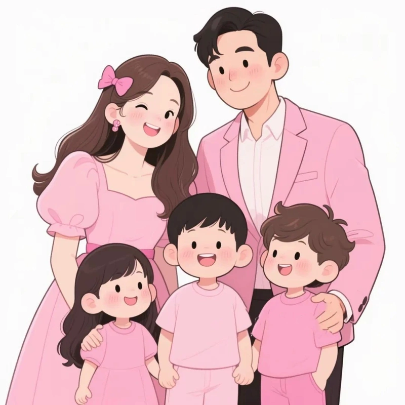 hình ảnh gia đình 5 người chibi
