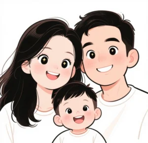 hình chibi gia đình 3 người