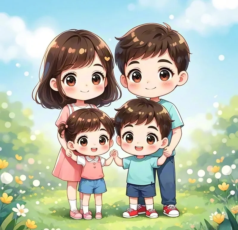 hình chibi gia đình 4 người