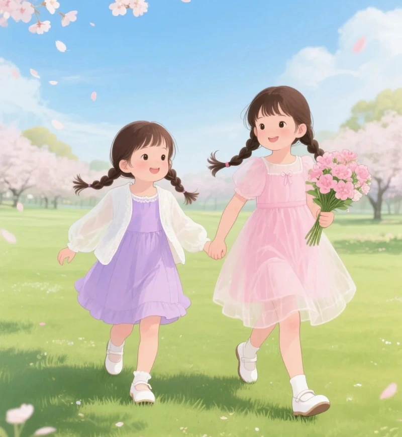 hình chibi hai chị em đáng yêu