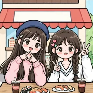 hình chibi hai chị em ngộ nghĩnh