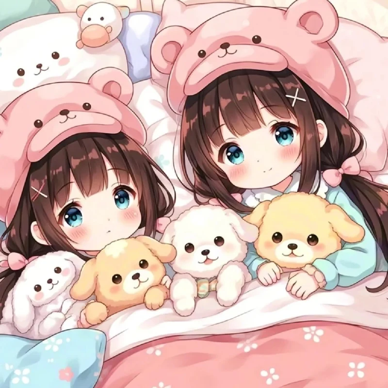 hình chibi hai chị em tình cảm