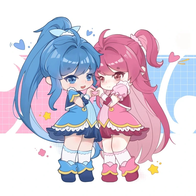hình chibi hai chị em vui vẻ
