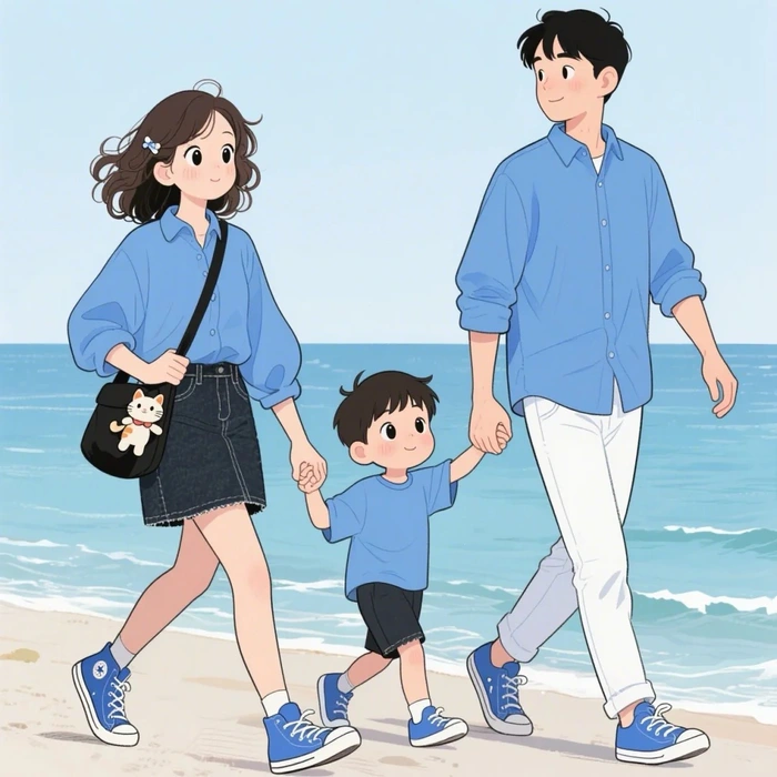 ảnh chibi gia đình 3 người đáng yêu cho mạng xã hội