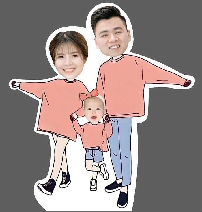 ảnh chibi gia đình 3 người vui vẻ đáng yêu