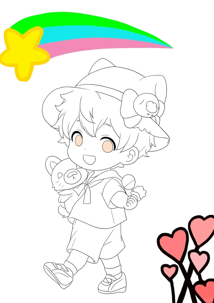 chibi art black and white dễ thương