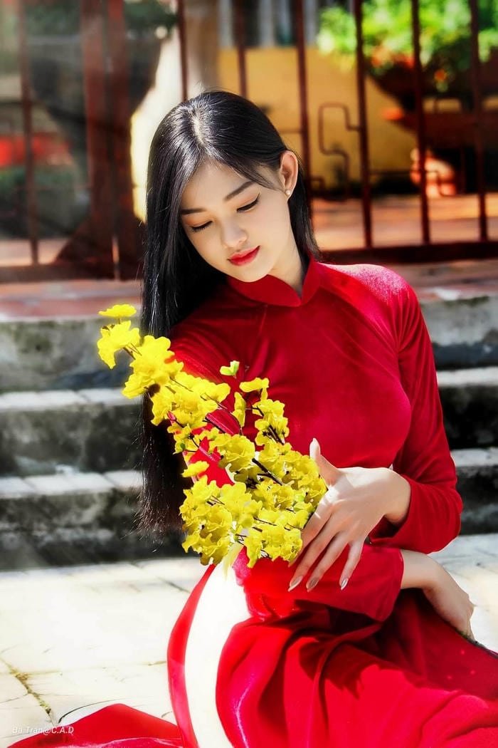 cô gái áo dài chúc mừng năm mới
