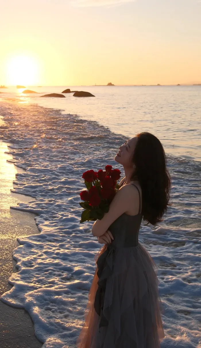 gái cầm hoa siêu xinh