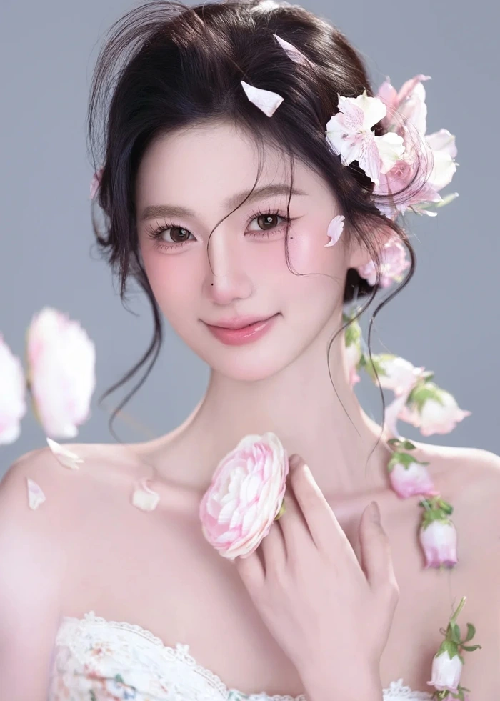 hình ảnh gái cầm hoa xinh
