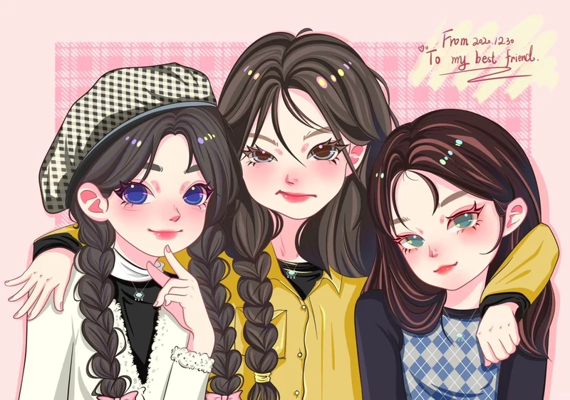 hình chibi 3 chị em mini cute illustration