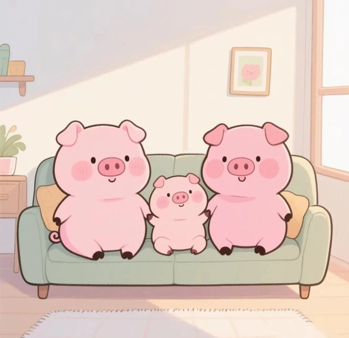 hình chibi 3 thành viên cười rạng rỡ