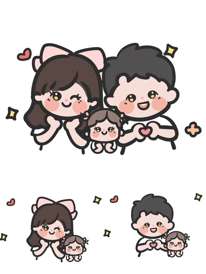 hình chibi 3 thành viên cười tươi