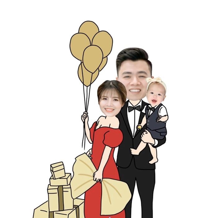 hình chibi 3 thành viên gia đình cute