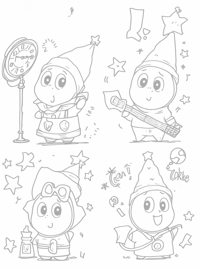 hình chibi line art mini style