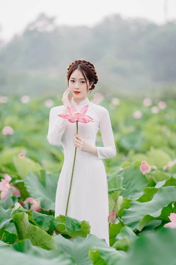 thiếu nữ và hoa sen