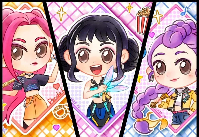 three chibi sisters adorable art