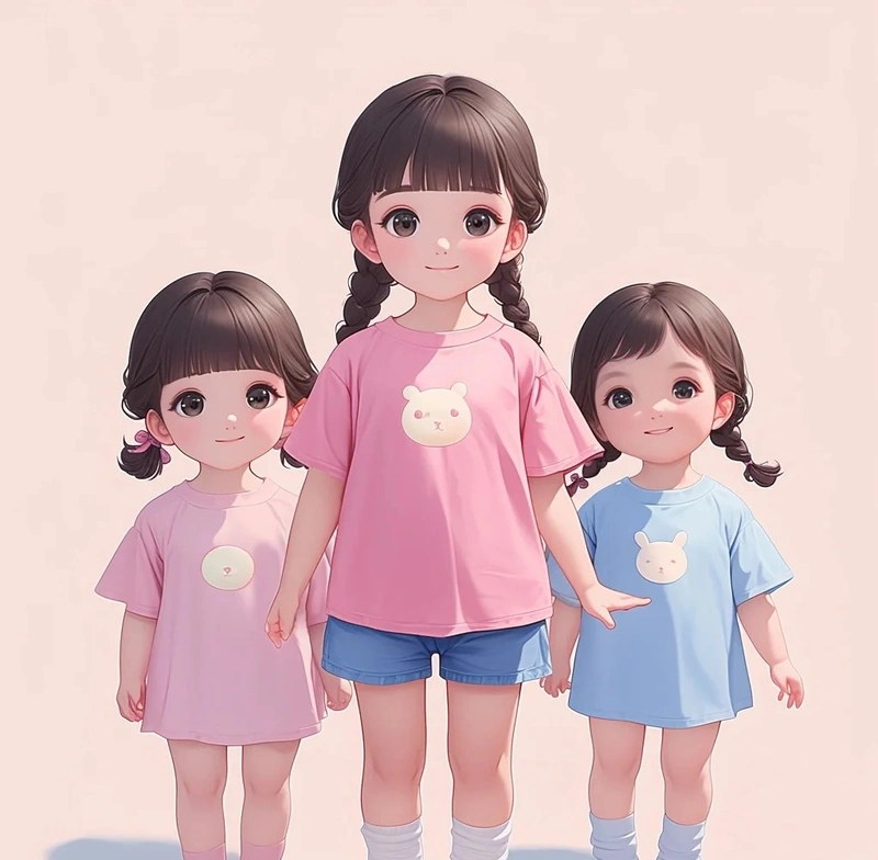 three sisters chibi cute full body