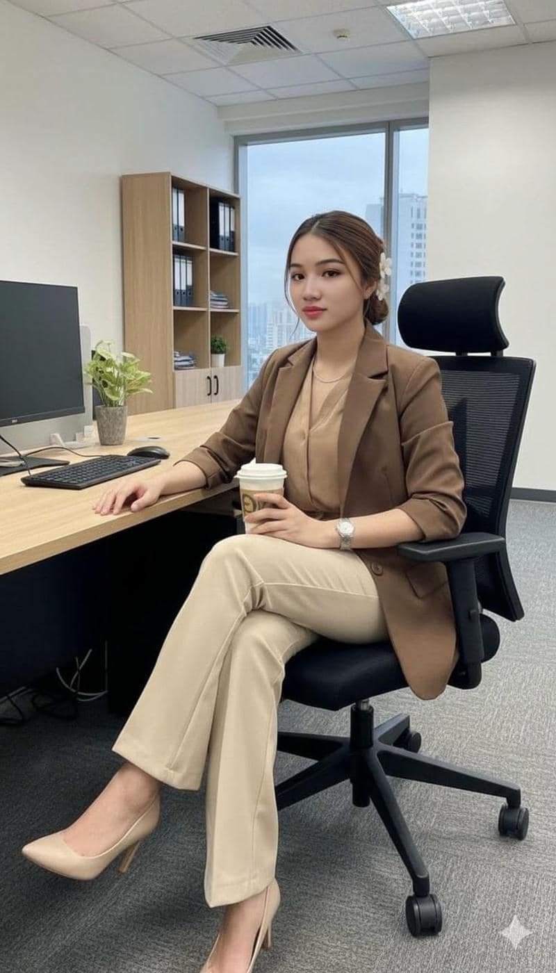 gái xinh văn phòng selfie