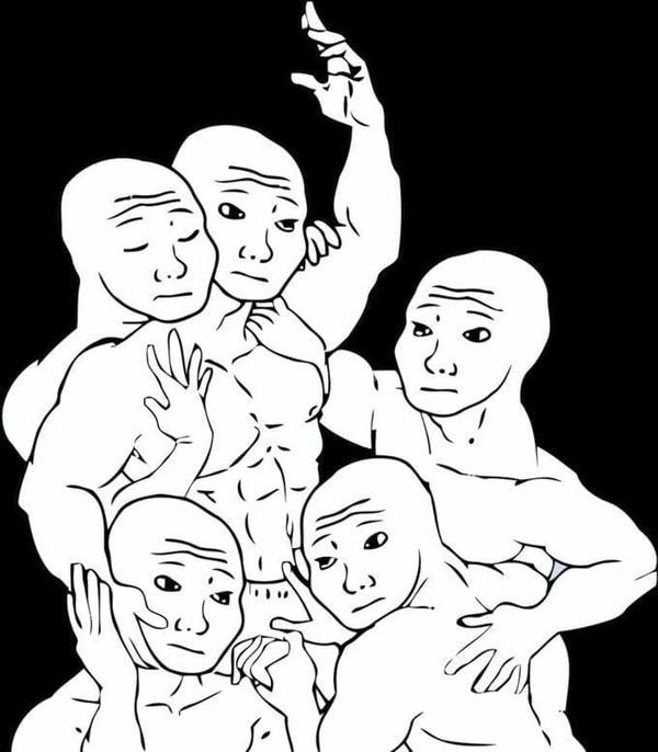 meme ôm nhiều người