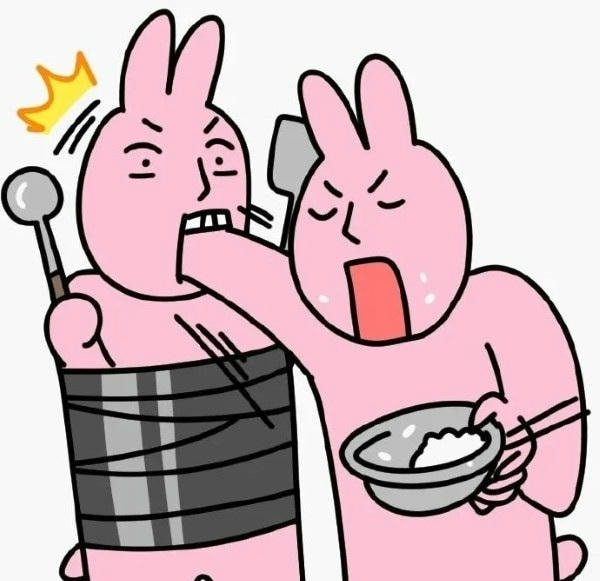 meme thỏ hồng đánh nhau