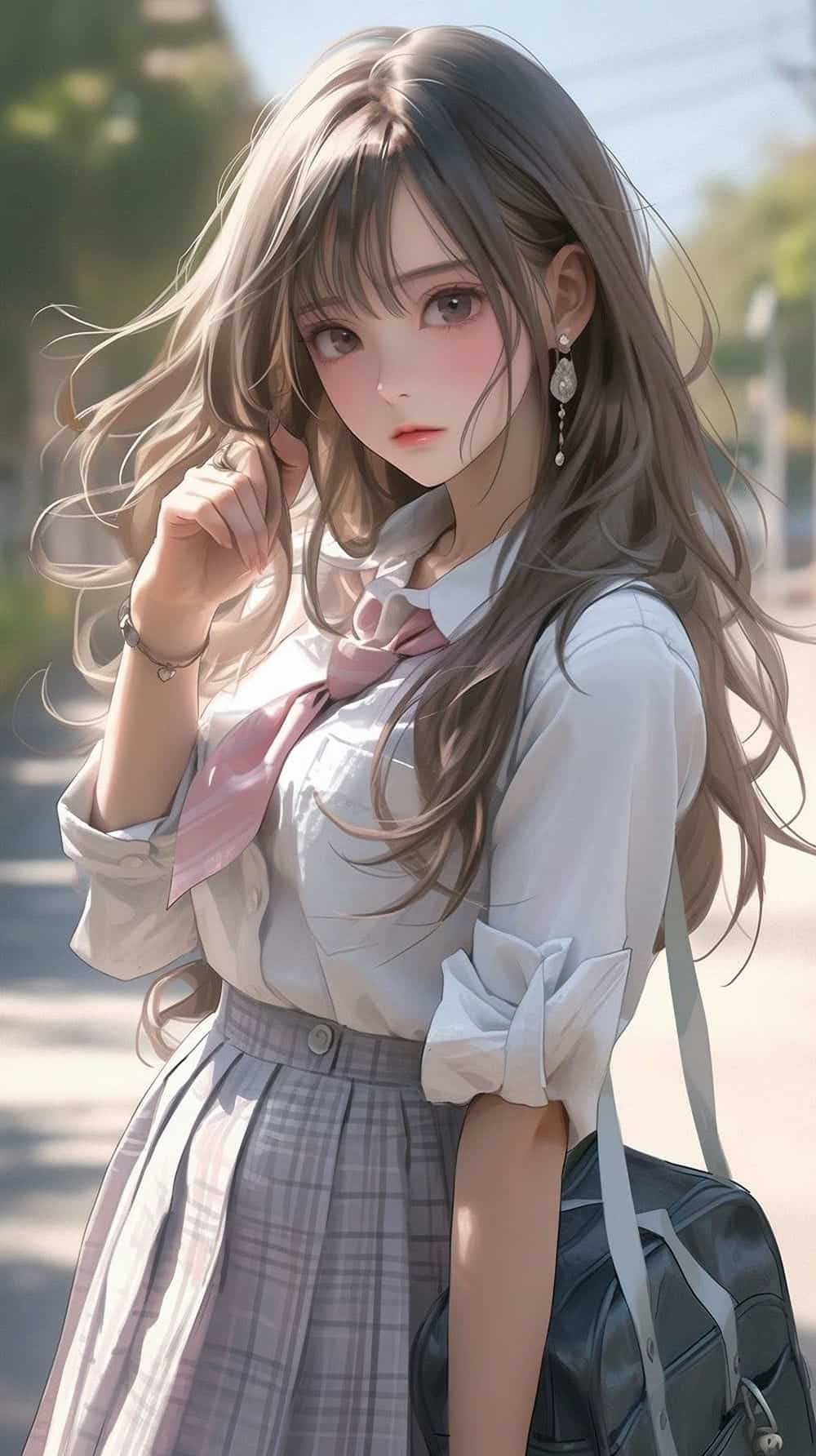 Ảnh anime nữ học sinh vui tươi