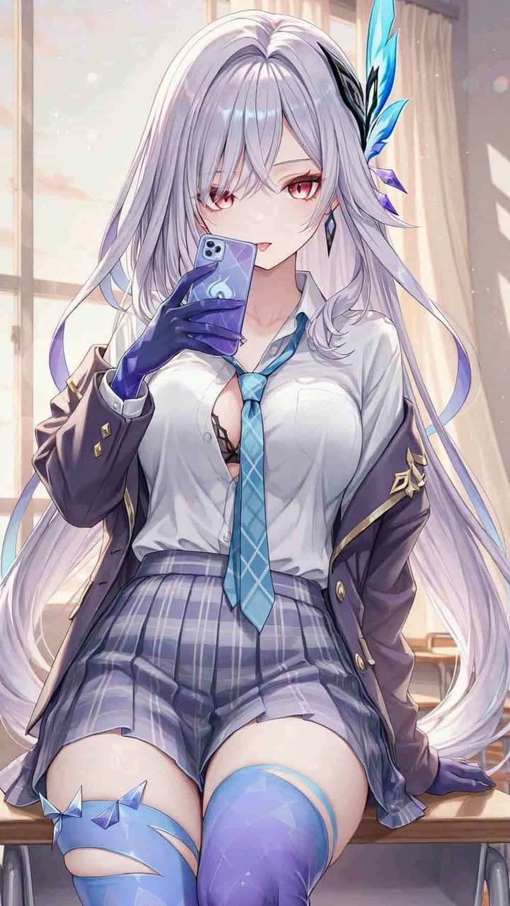 Ảnh furina phong nền xanh