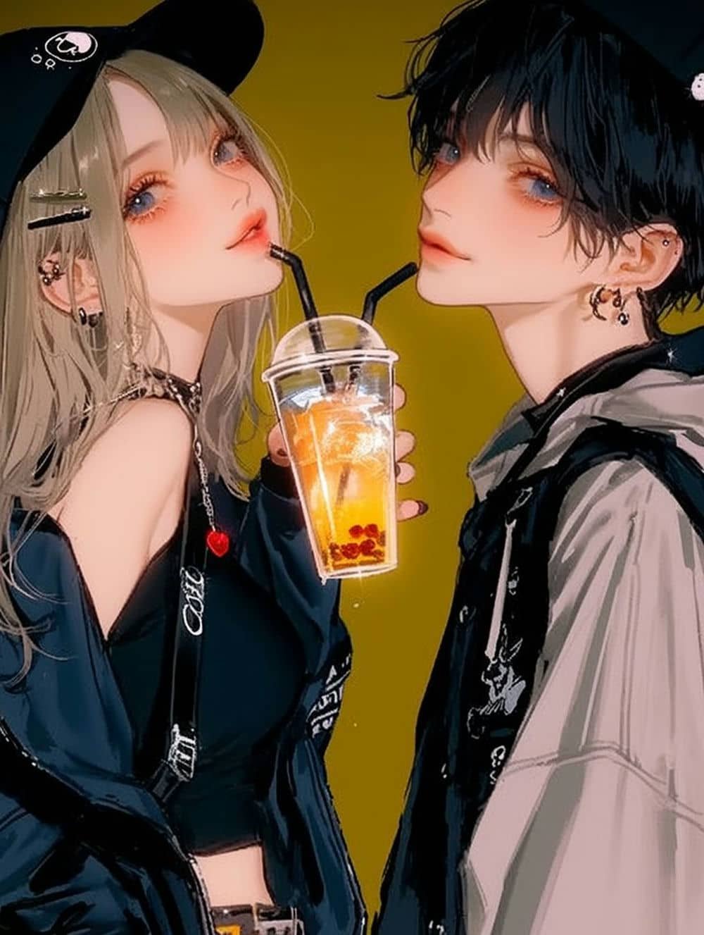 Cặp đôi anime ngồi cạnh cửa sổ