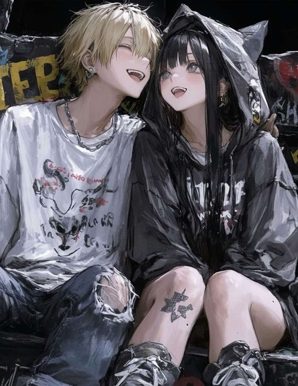 Cặp đôi anime ôm nhau dịu dàng