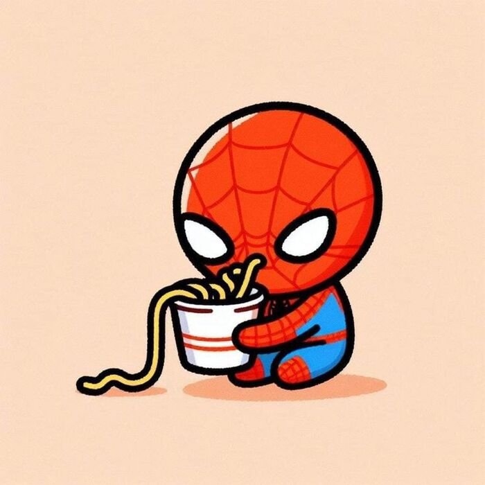 meme spiderman cute ăn mì