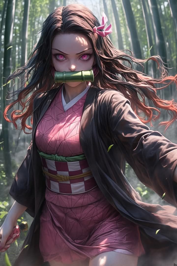 ảnh nezuko mái tóc dài