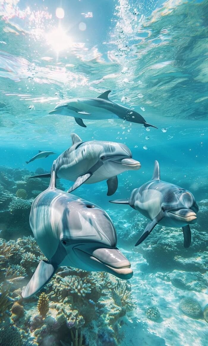 Hình nền Biển màu xanh ngọc có cá