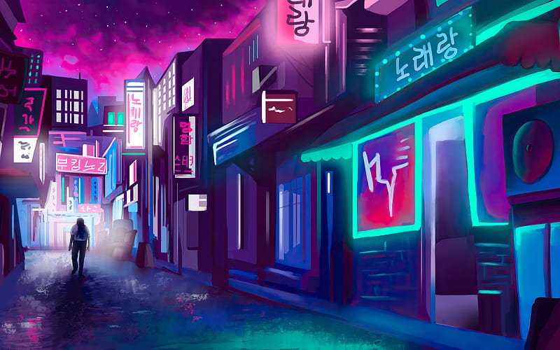 Tải về hình nền thành phố neon chất lượng cao